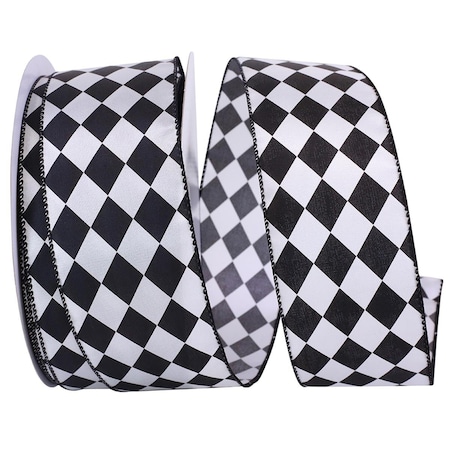 Reliant Ribbon 20.5 in. 50 Yards Diamond Dan 2 Wired Edge Ribbon, Black & White 93611W-984-40K